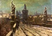 Stanislav Feikl Painting Winter on the Charles bridge Sweden oil painting artist